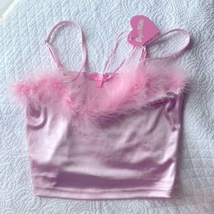 Pink Y2K Crop Top with Boa Detail